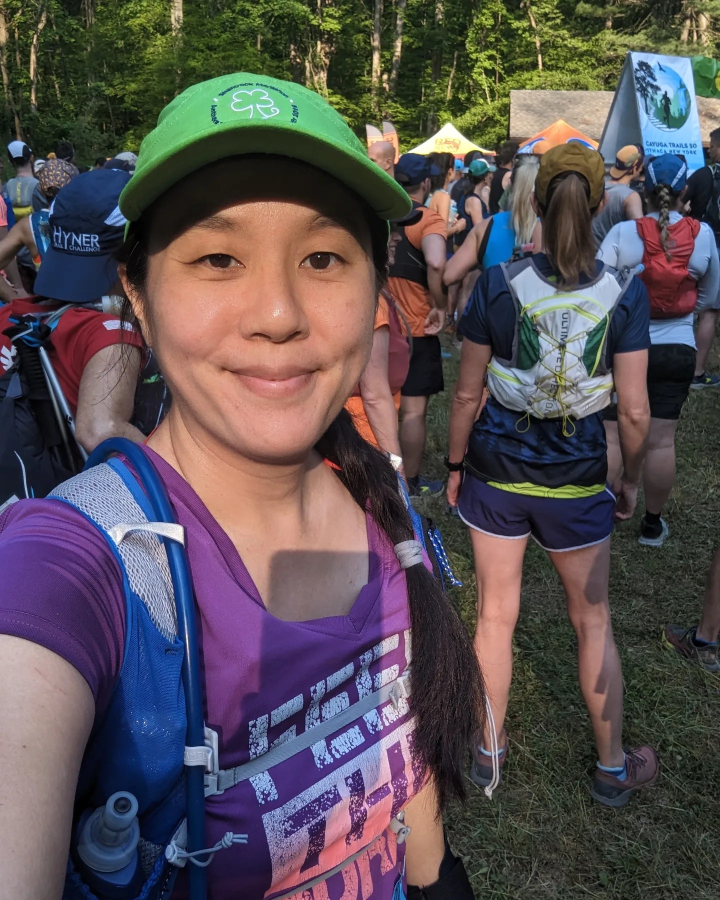Asian woman at starting line of race